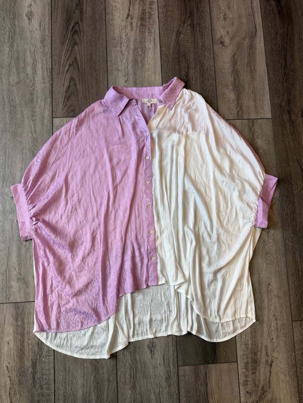 Entro Button Up Blouse Size M/L Purple White Colorblock Top